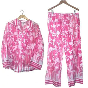 Oscar De La Renta 2 Piece Outfit Cover Up Lightweight Vacation Tropical Set